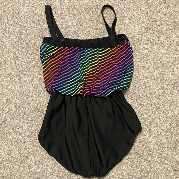 Vintage Ceeb gold label blouson one piece swimsuit rainbow stripe - Picture 8 of 16
